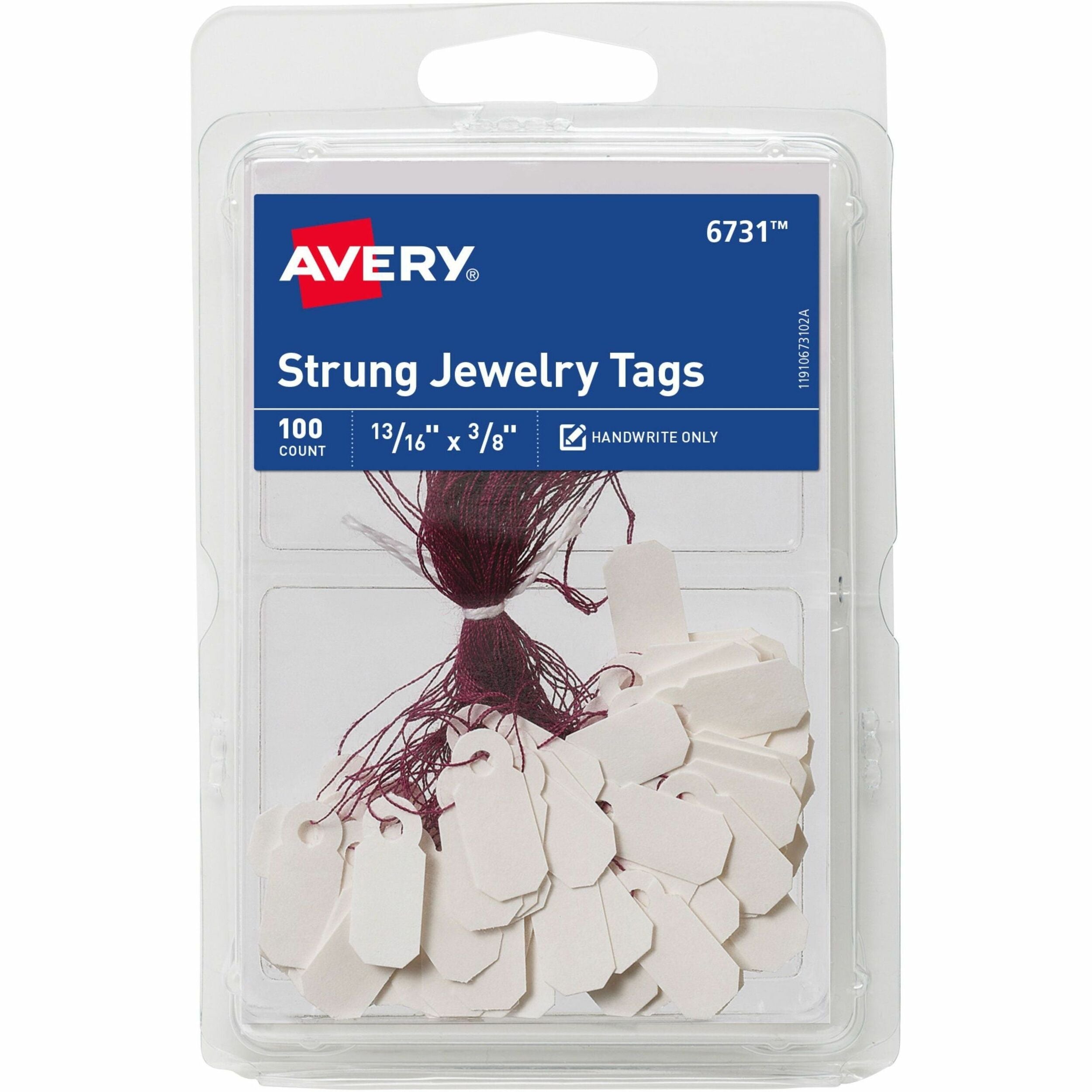 Avery&reg; Jewelry Tags, Strung, 13/16" x 3/8" , 100 Tags (6731)