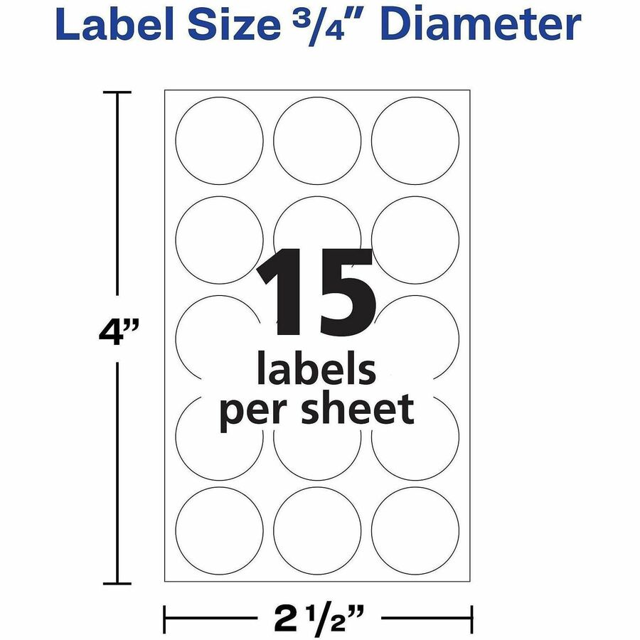 Avery&reg; Removable Multi-Use ID Labels on Small Sheets - Handwrite Only - 3/4" Diameter - Removable Adhesive - Round - White - Paper - Removable, Residue-free, Easy Peel - 15 / Sheet - 21 Total Sheets - 11340 Total Label(s) - 315/Pack - 1 Carton
