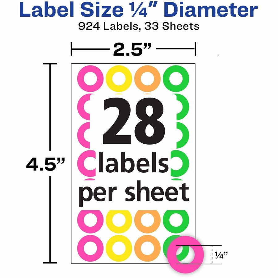 Avery&reg; Reinforcement Stickers, 1/4" , Neon, 924 Total (6750)