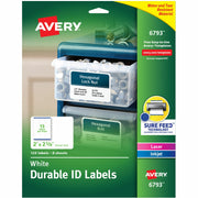 Avery Permanent Durable ID Labels with Sure Feed Technology, 2" x 2 5/8", White, Rectangle, Matte Film, Permanent Adhesive, 15 Labels/Sheet, 8 Sheets, 600 Labels/Carton, Scuff, Tear & Smudge Resistant