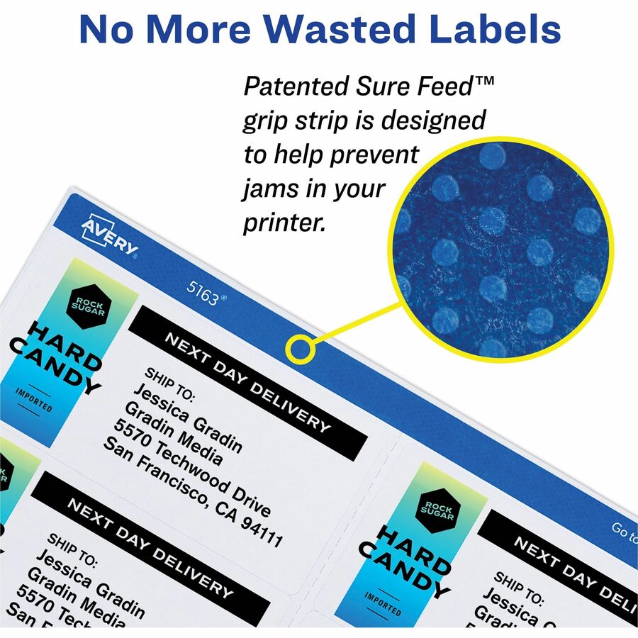 Avery Permanent Durable ID Labels with Sure Feed Technology, 2" x 2 5/8", White, Rectangle, Matte Film, Permanent Adhesive, 15 Labels/Sheet, 8 Sheets, 600 Labels/Carton, Scuff, Tear & Smudge Resistant