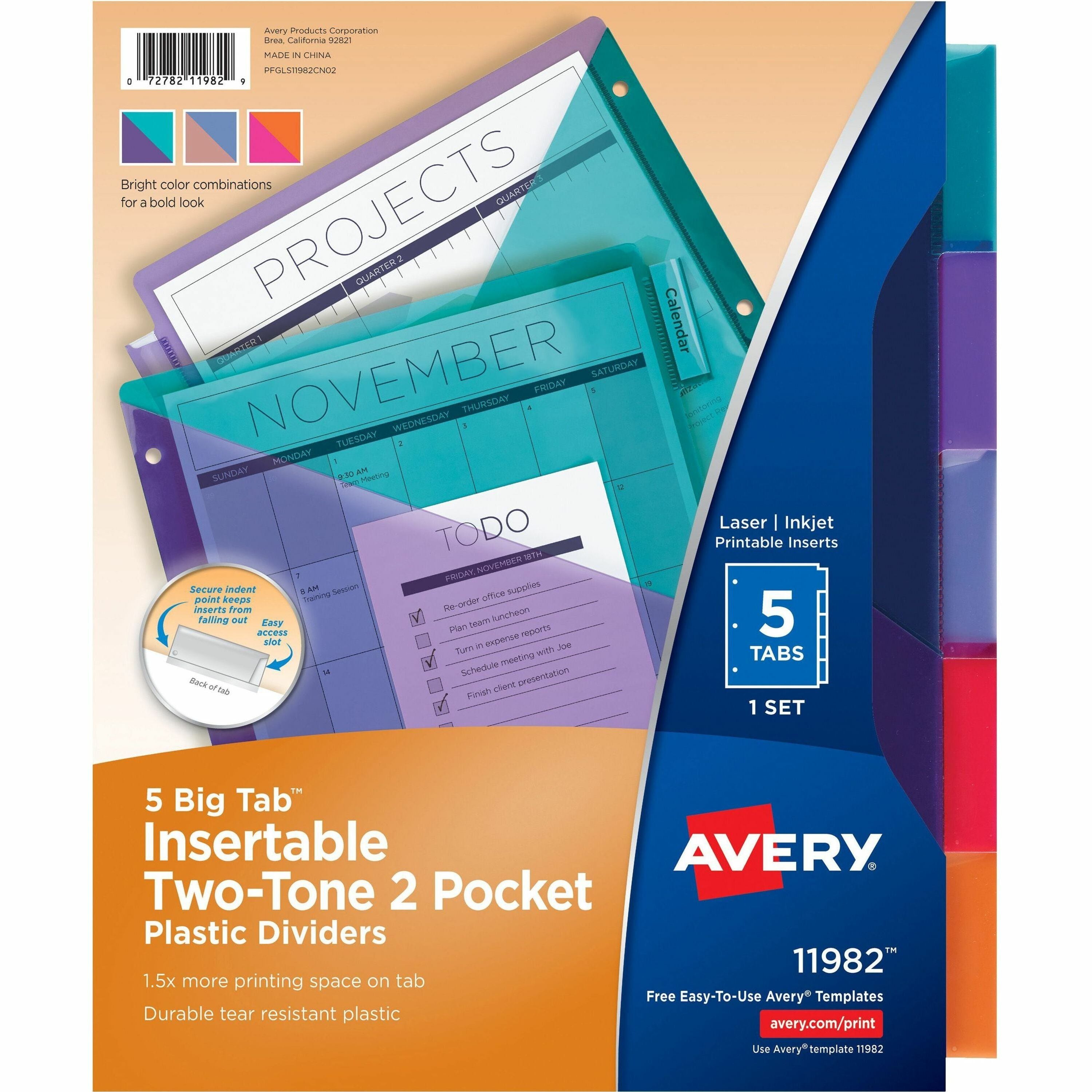 Avery Big Tab Multicolor Plastic Dividers, 5 Tab, Letter Size, 3-Hole Punched, 5 Dividers per Set, 24 Sets per Carton