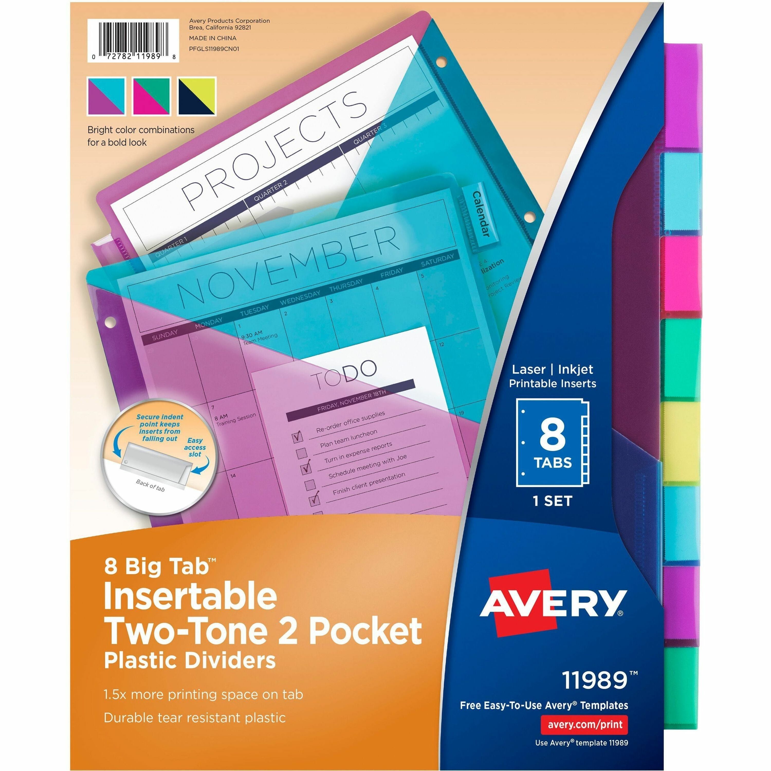 Avery Big Tab Tab Divider, 8 Multicolor Plastic Dividers with 8 Tabs per Set, Letter Size, 3-Hole Punched, 24 Sets per Carton