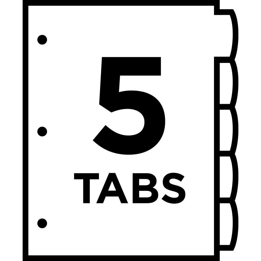 5 x Divider(s) - 5 Write-on Tab(s) - 5 - 5 Tab(s)/Set - 8.5" Divider Width x 11" Divider Length - 3 Hole Punched - Multicolor Plastic Divider - Multicolor Plastic Tab(s) - 24 / Carton
