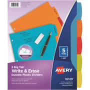 5 x Divider(s) - 5 Write-on Tab(s) - 5 - 5 Tab(s)/Set - 8.5" Divider Width x 11" Divider Length - 3 Hole Punched - Multicolor Plastic Divider - Multicolor Plastic Tab(s) - 24 / Carton