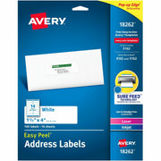 Avery Easy Peel Address Labels, Matte White, 1 21/64" x 4", Rectangle, Permanent Adhesive, Inkjet/Laser Compatible, 14 Labels/Sheet, 14 Sheets, 140 Labels/Pack, 1 Carton