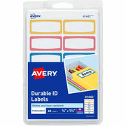 Avery Kids Gear Durable Labels, 3/4" x 1-3/4", Rectangle, Matte, Blue/Orange/Yellow Borders, Permanent Adhesive, 12 Labels/Sheet, 12 Sheets, 60 Labels/Pack, 18 Cartons