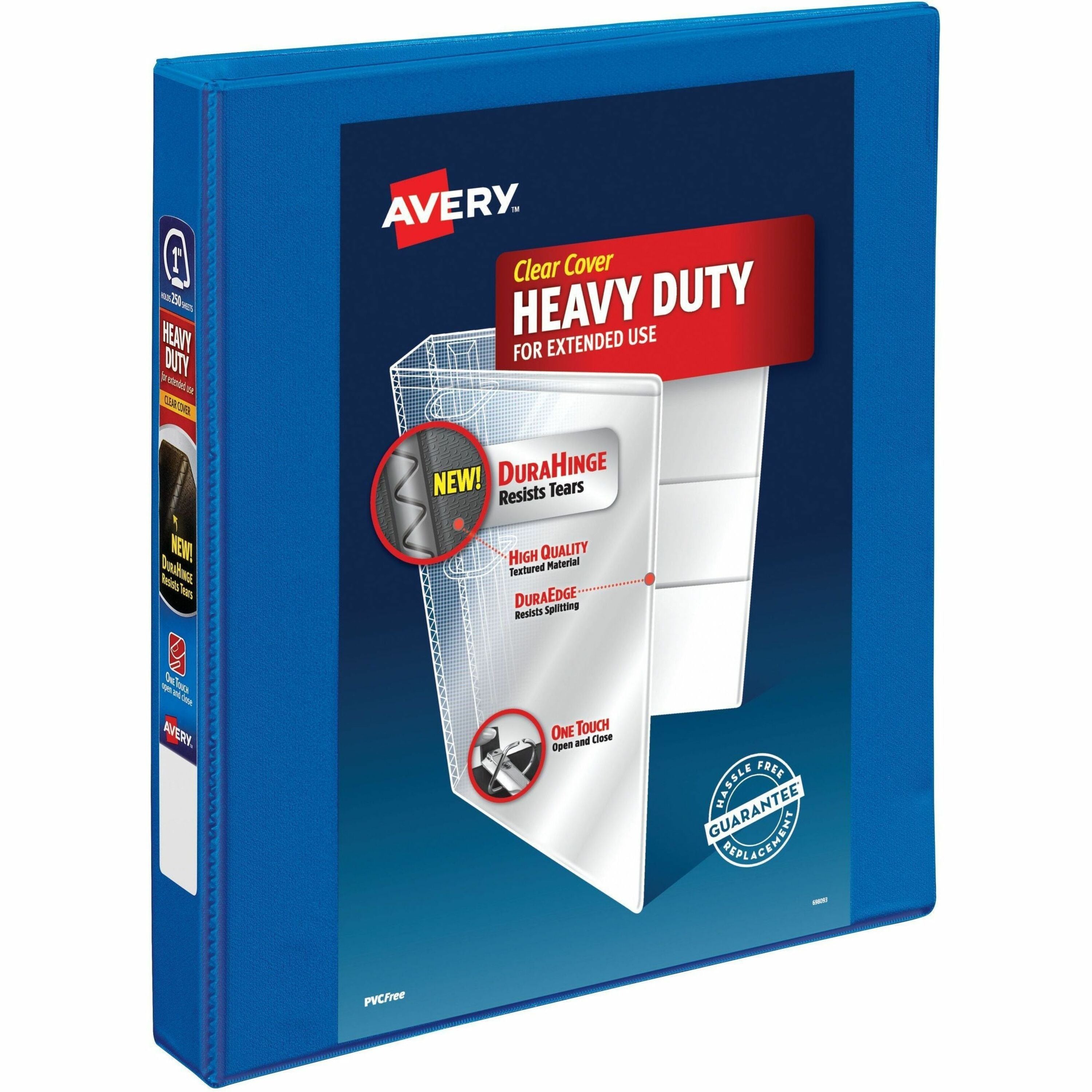 Avery DuraHinge Ring Binder, 1" Capacity, Letter Size, 250 Sheet Capacity, 4 Pockets, Slant Rings, Polypropylene, Pacific Blue, 1 Carton