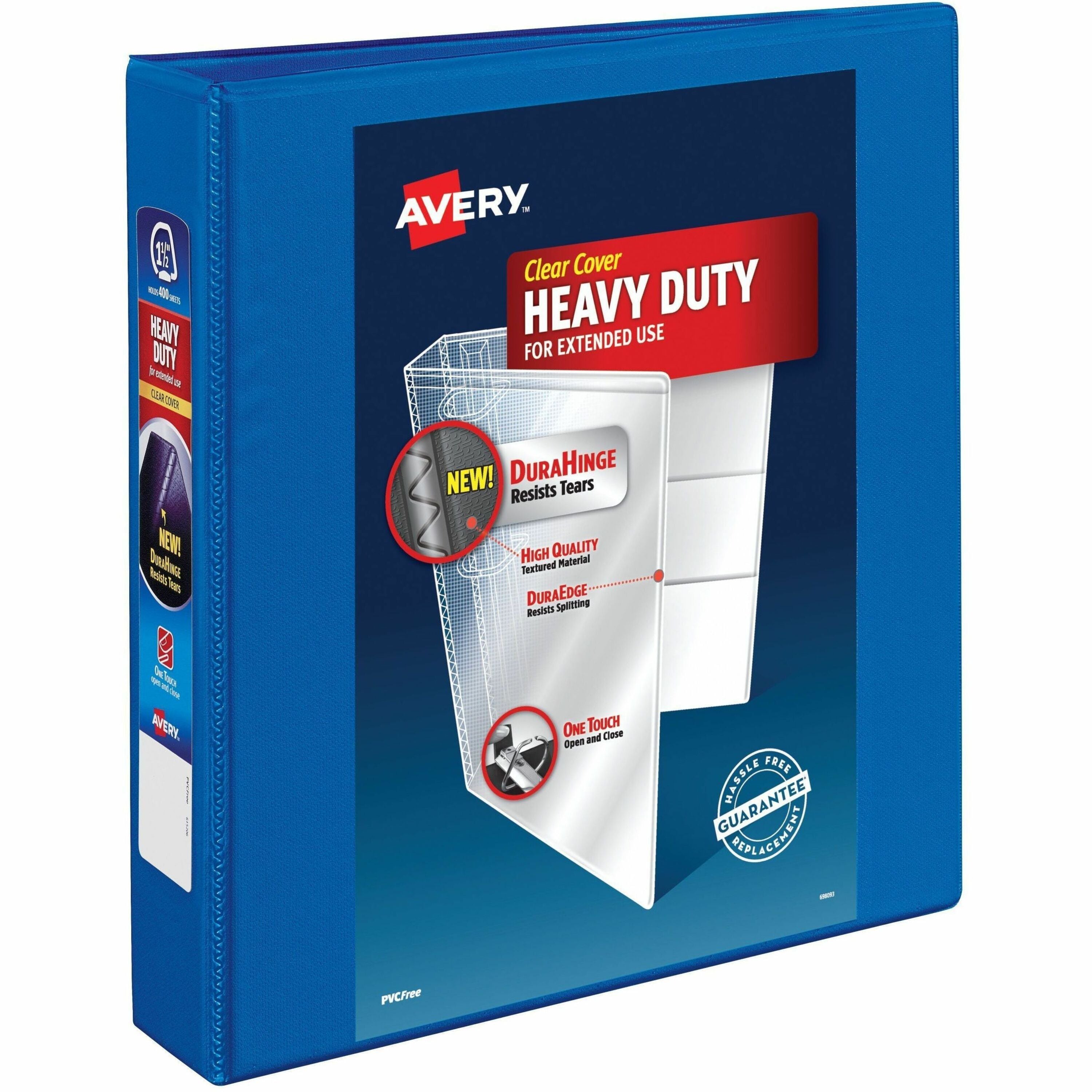 Avery DuraHinge Ring Binder, 1 1/2" Capacity, Letter Size, 8 1/2" x 11", 375 Sheet Capacity, 4 Pockets, Slant Rings, Polypropylene, Pacific Blue, 1 Carton