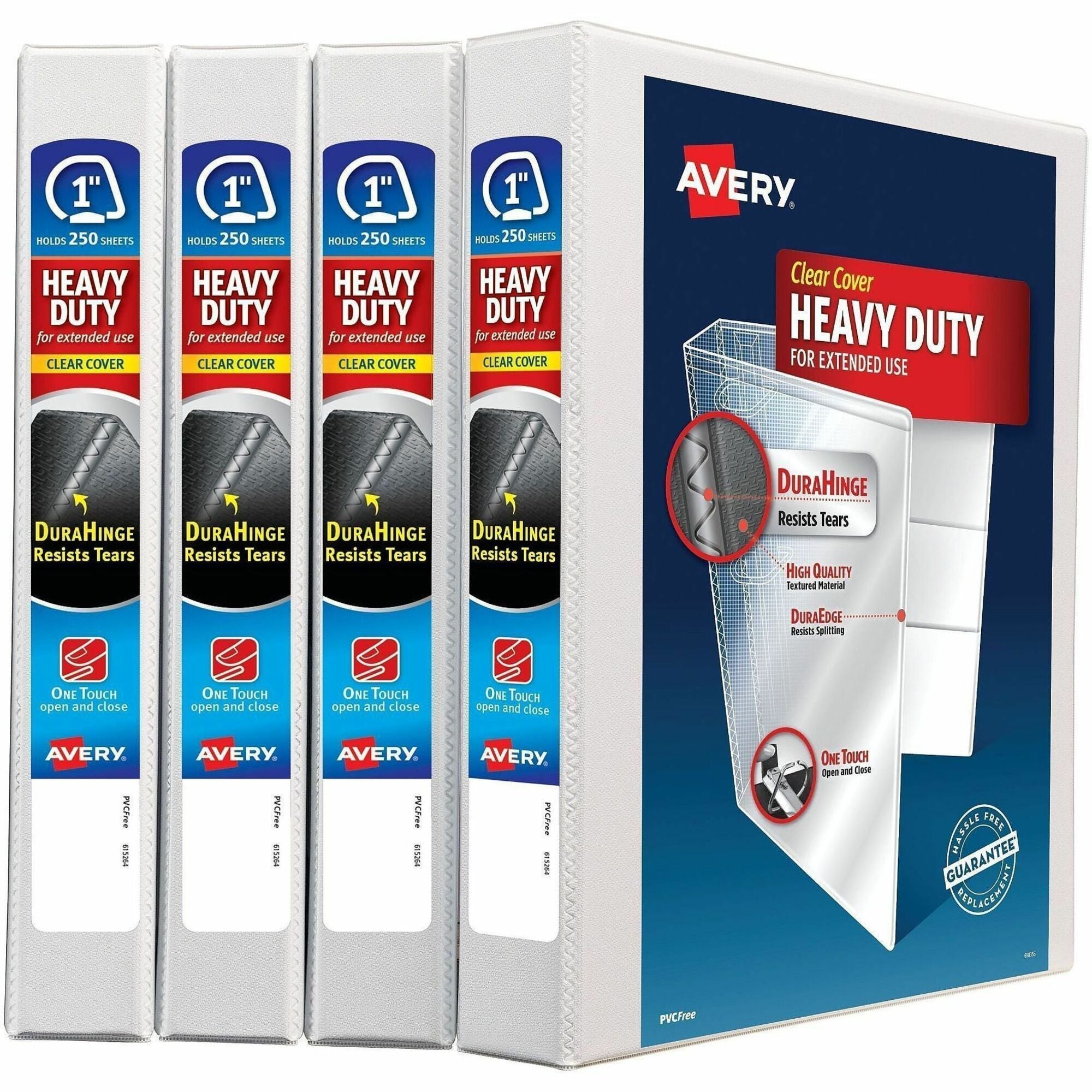Avery&reg; Heavy-Duty View 3 Ring Binders, 1" One Touch Slant Rings, 4 White Binders (79780)