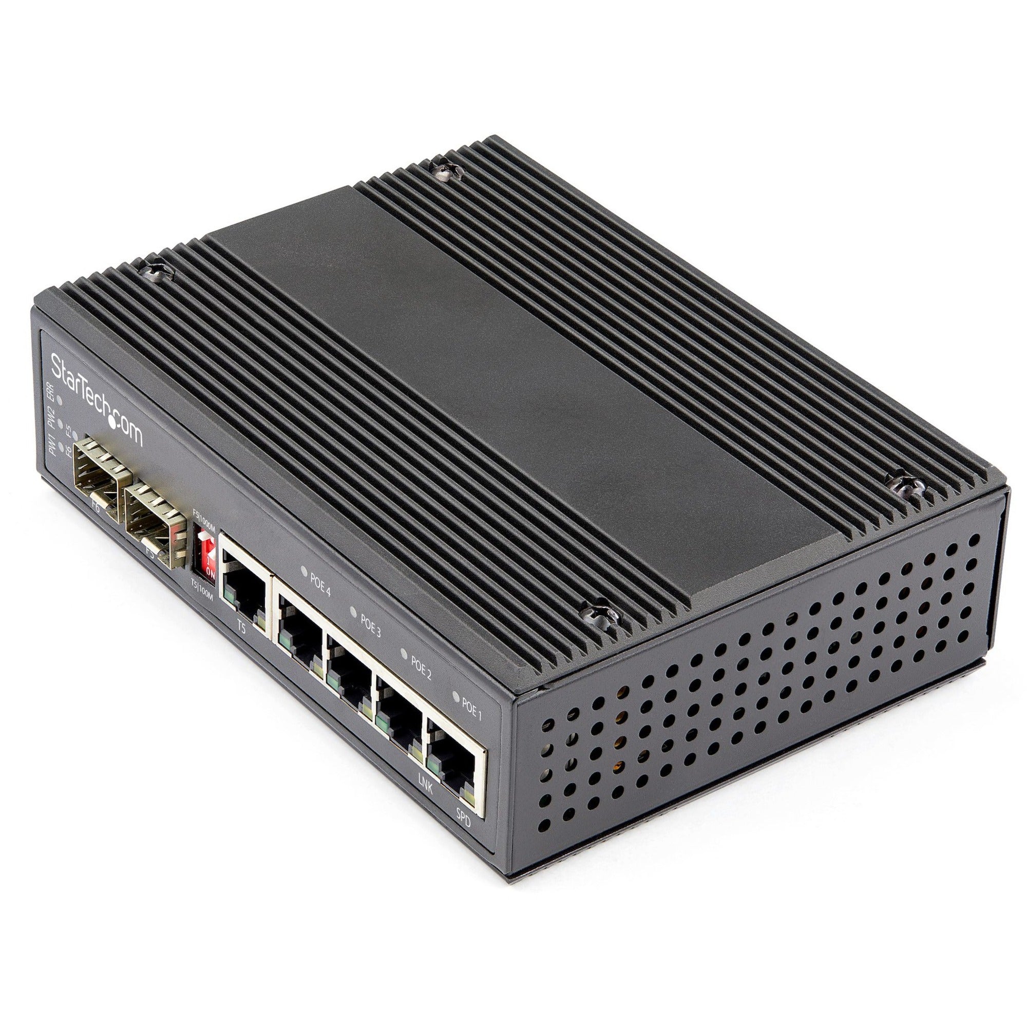 StarTech.com 5-Port Gigabit Ethernet Switch, 4 PoE+ Ports, 2 SFP Slots, 120W PoE Budget, Modular, Wall/DIN Rail Mountable, 1 Each