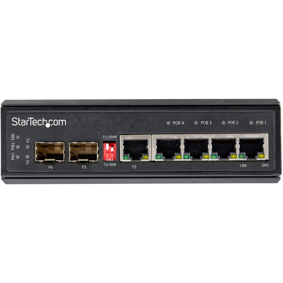 StarTech.com 5-Port Gigabit Ethernet Switch, 4 PoE+ Ports, 2 SFP Slots, 120W PoE Budget, Modular, Wall/DIN Rail Mountable, 1 Each