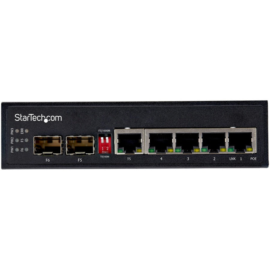 StarTech.com 5-Port Gigabit Ethernet Switch with 4 PoE+ Ports, 2 SFP Slots, 120W PoE Budget, Modular, Wall/DIN Rail Mountable, 1 Each