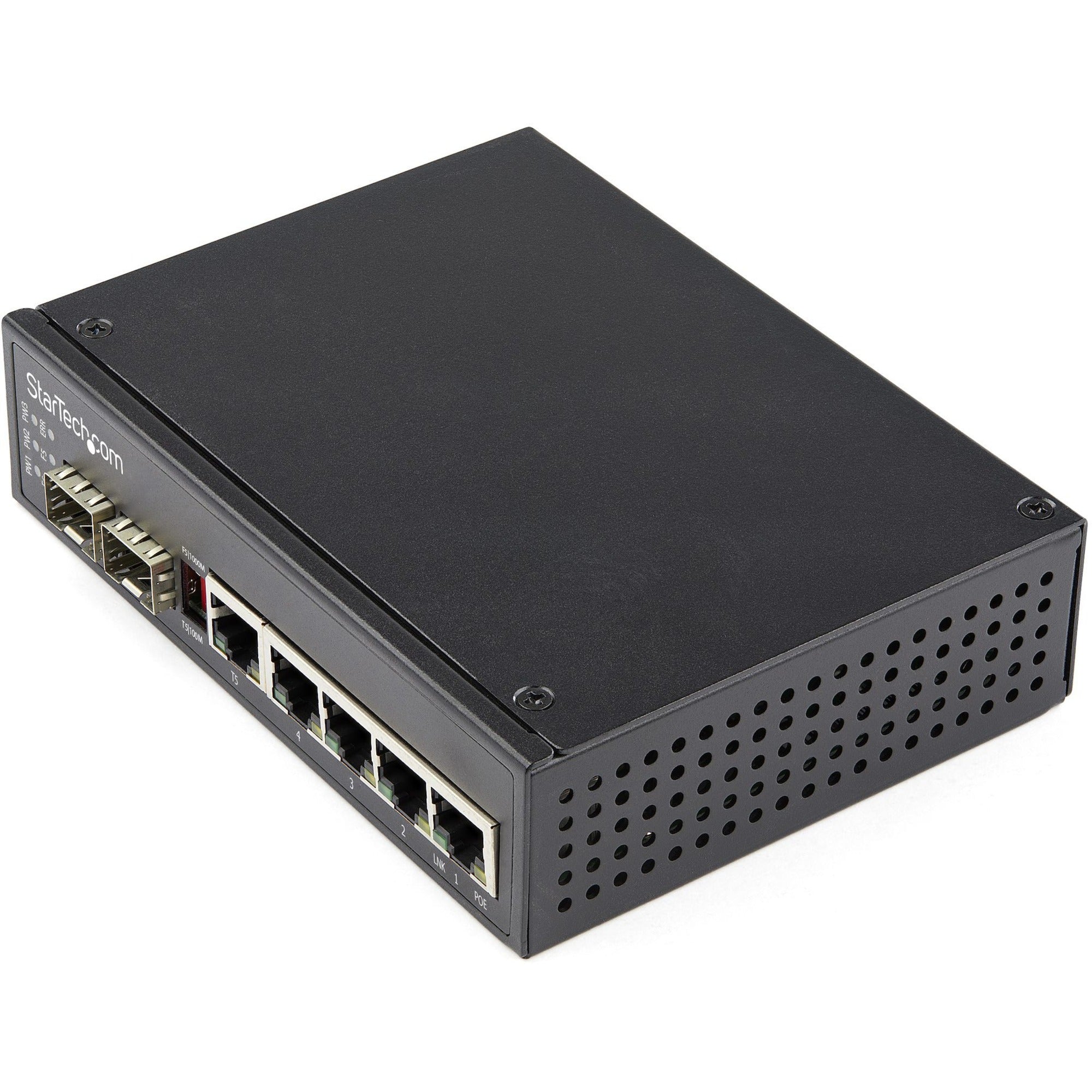 StarTech.com 5-Port Gigabit Ethernet Switch with 4 PoE+ Ports, 2 SFP Slots, 120W PoE Budget, Modular, Wall/DIN Rail Mountable, 1 Each
