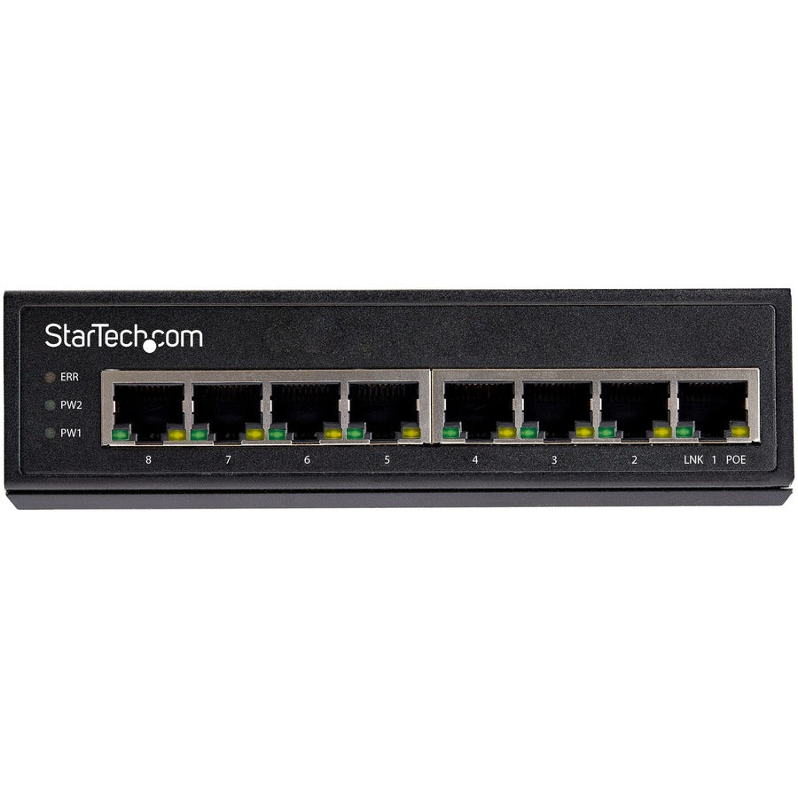 StarTech.com Ethernet Switch - 8 Ports - Gigabit Ethernet - 10/100/1000Base-T - 2 Layer Supported - 206 W Power Consumption - 200 W PoE Budget - Twisted Pair - PoE Ports - DIN Rail Mountable, Wall Mountable - 2 Year Limited Warranty