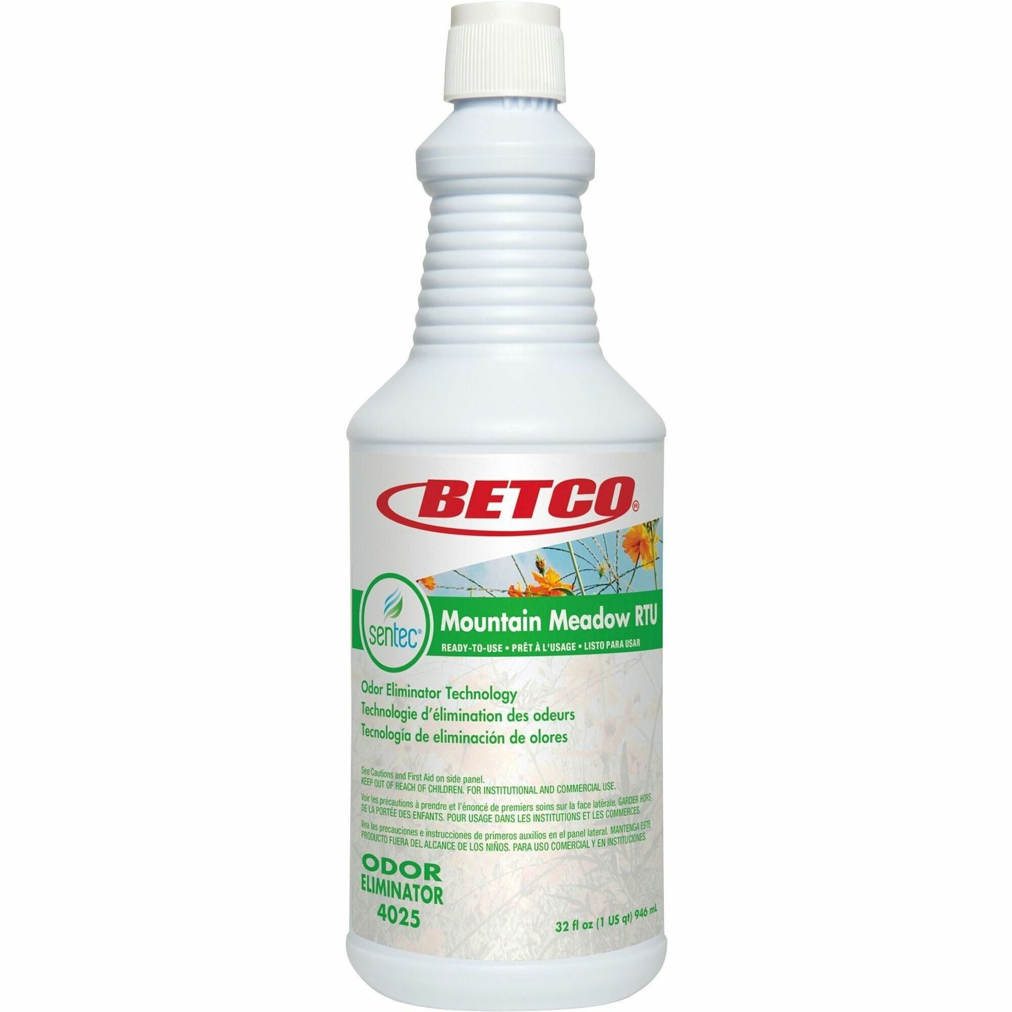 Betco SenTec Mountain Meadow Odor Eliminator - Ready-To-Use - 32 fl oz (1 quart) - Mountain Meadow Scent - Clear - 1 Each