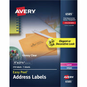 Avery&reg; Easy Peel Address Label - 2 5/8" Height x 1" Width - Permanent Adhesive - Rectangle - Laser, Inkjet - Clear - Film - Pop Up Edge, Jam-free, Foldable, Easy Peel - 30 / Sheet - 35 Total Sheets - 1050 Total Label(s) - 5 / Carton