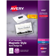Avery&reg; Name Badge - Rectangular Shape - Non-adhesive, Non-toxic, Durable, Magnetic, Heavy Duty, Printable, Micro Perforated, Recyclable - PVC Plastic - White - 48/Box - 1 Carton