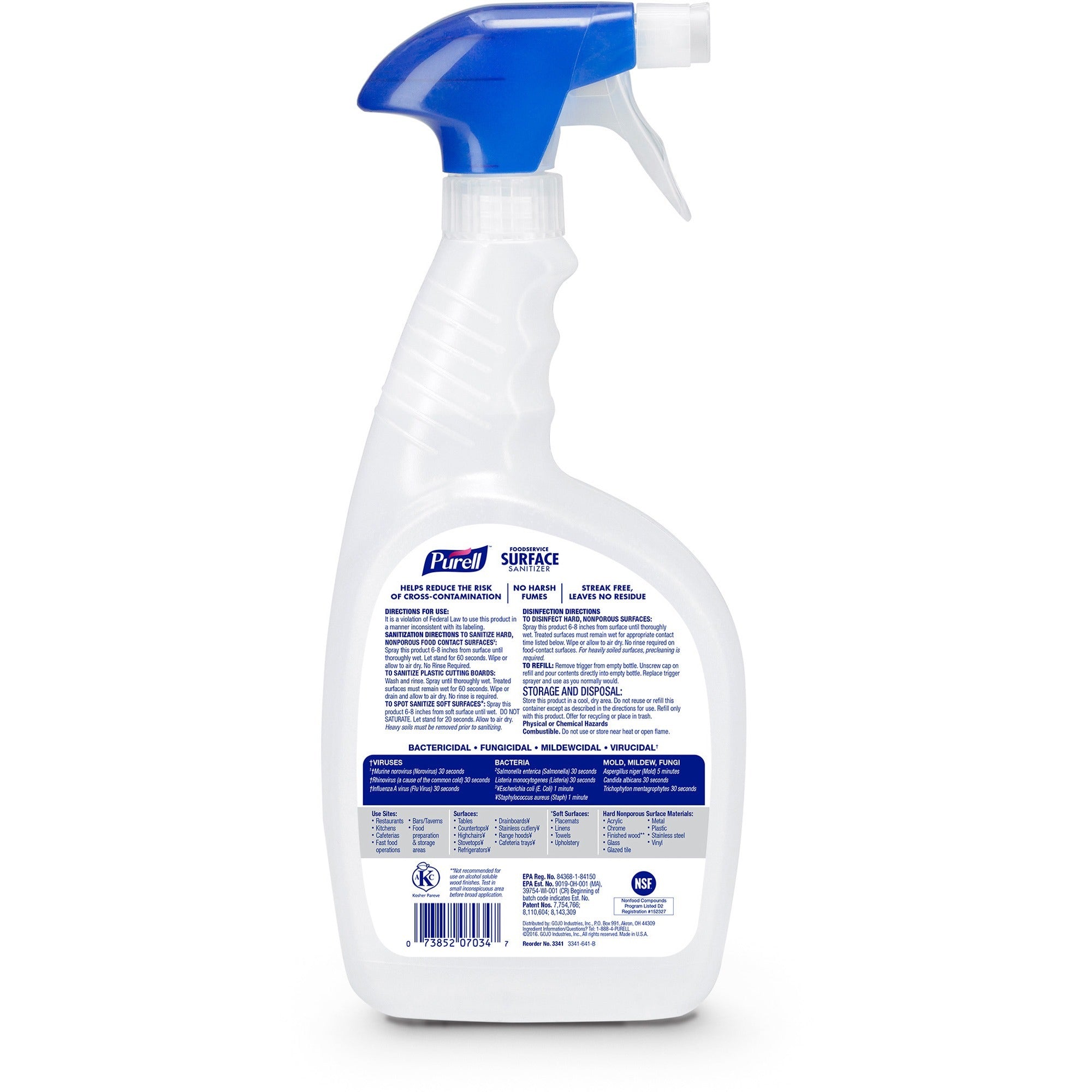 PURELL&reg; Foodservice Surface Sanitizer - 32 fl oz (1 quart) - Rinse-free, Fragrance-free - Clear Spray Bottle - 6 / Carton