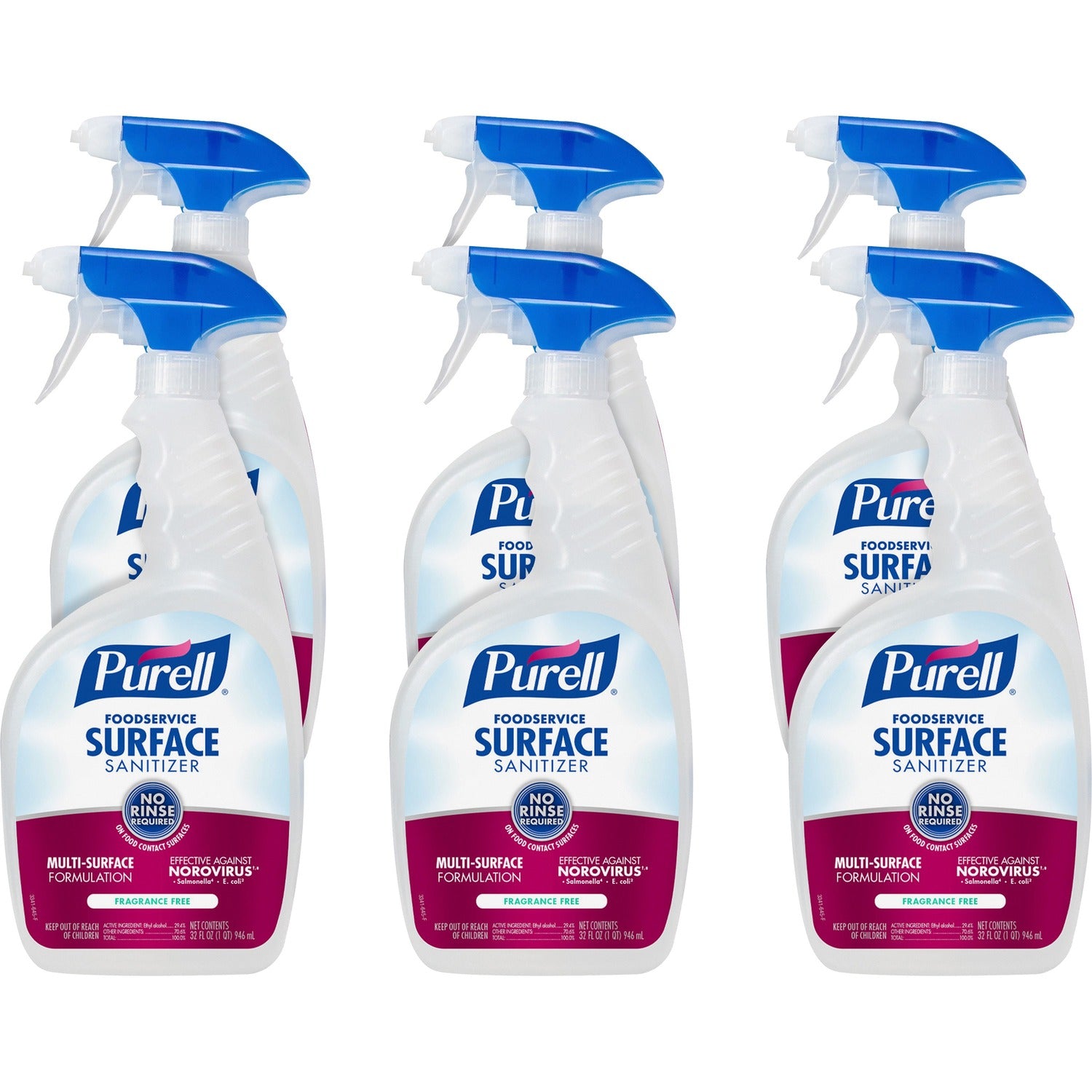 PURELL&reg; Foodservice Surface Sanitizer - 32 fl oz (1 quart) - Rinse-free, Fragrance-free - Clear Spray Bottle - 6 / Carton
