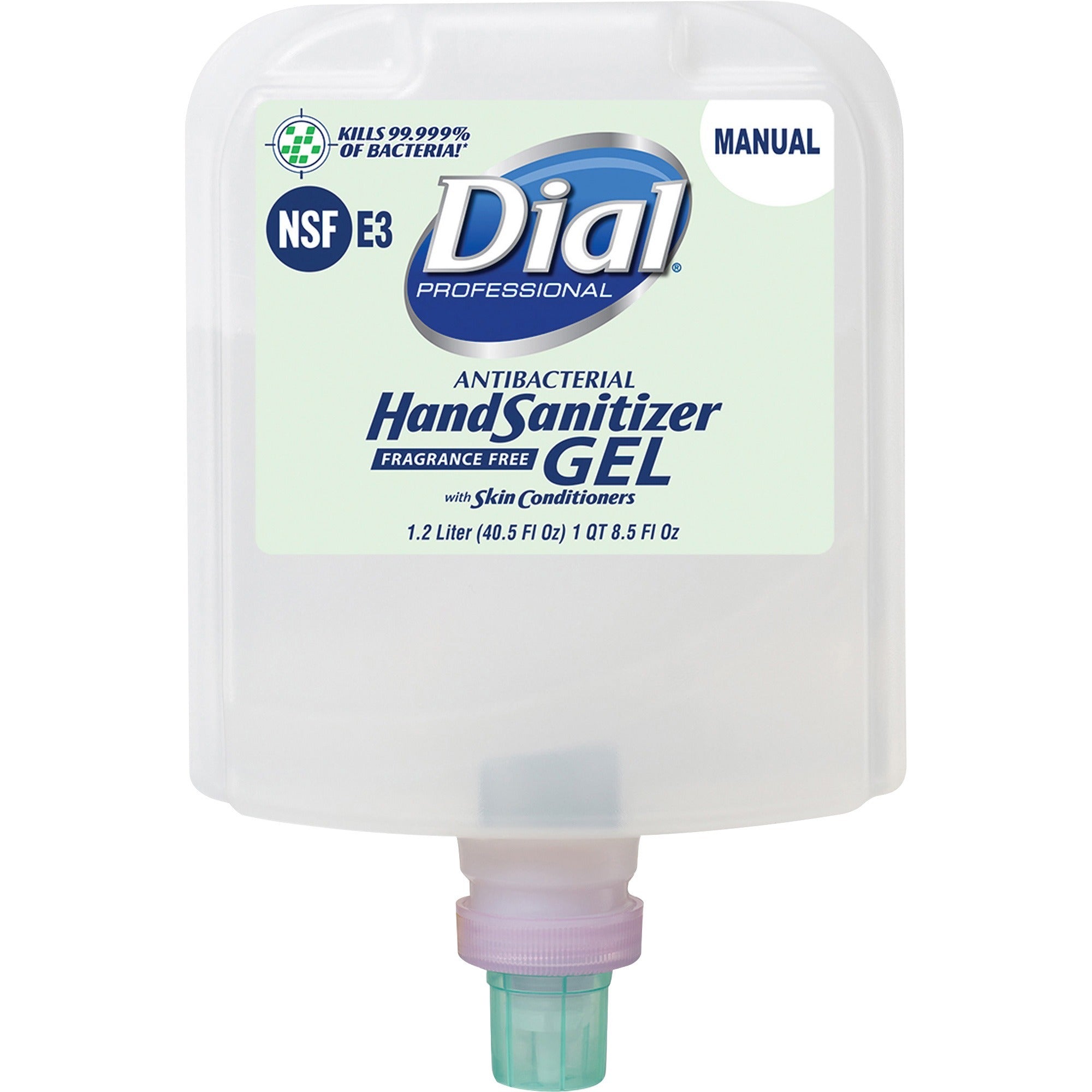 Dial Hand Sanitizer Gel Refill - 1.27 quart - Bacteria Remover - Healthcare, Daycare, Office, School, Restaurant - Clear - Dye-free, Fragrance-free - 3 / Carton