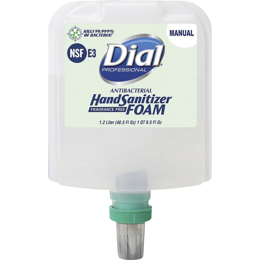 Dial Hand Sanitizer Foam Refill - 1.27 quart - Bacteria Remover - Healthcare, Restaurant, School, Office, Daycare - Clear - Dye-free, Fragrance-free - 3 / Carton