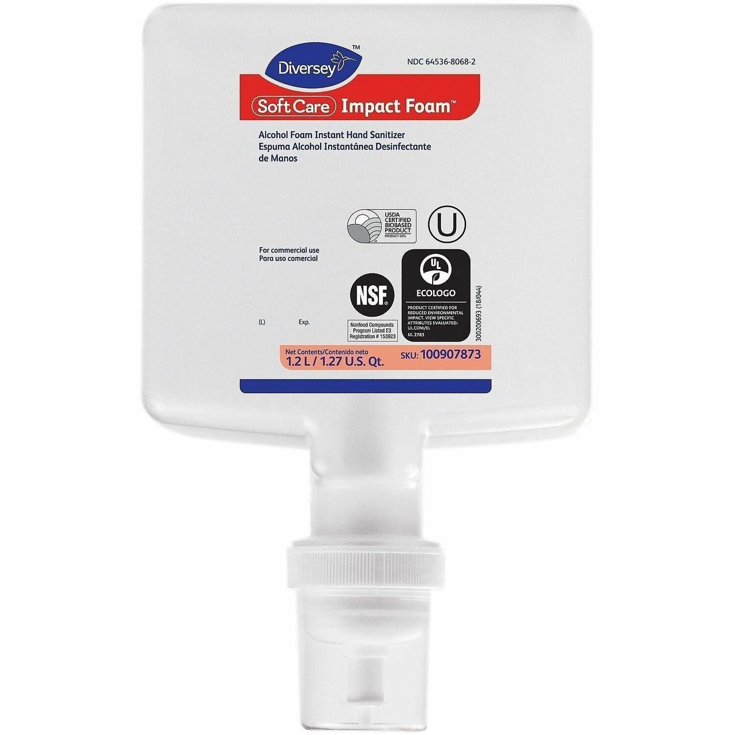 Diversey Soft Care Hand Sanitizer Foam Refill - Fragrance-free Scent - 1.27 quart - Restroom, Healthcare, Office, Hand, Food Handling - Clear - Residue-free, Anti-irritant, Dye-free, Non-sticky, Bio-based - 6 / Carton