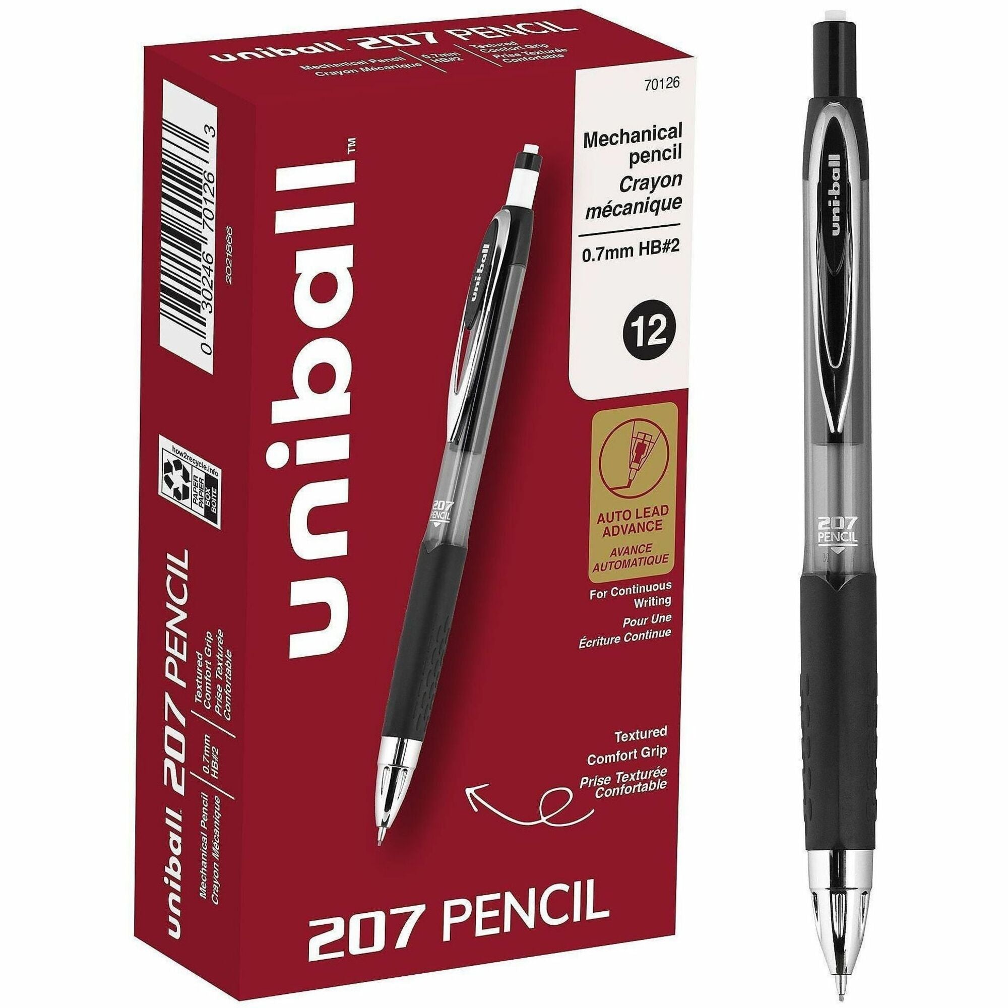 uniball™ 207 Mechanical Pencils - 0.7 mm Black Lead - HB, #2 - Black Barrel - 1 Dozen