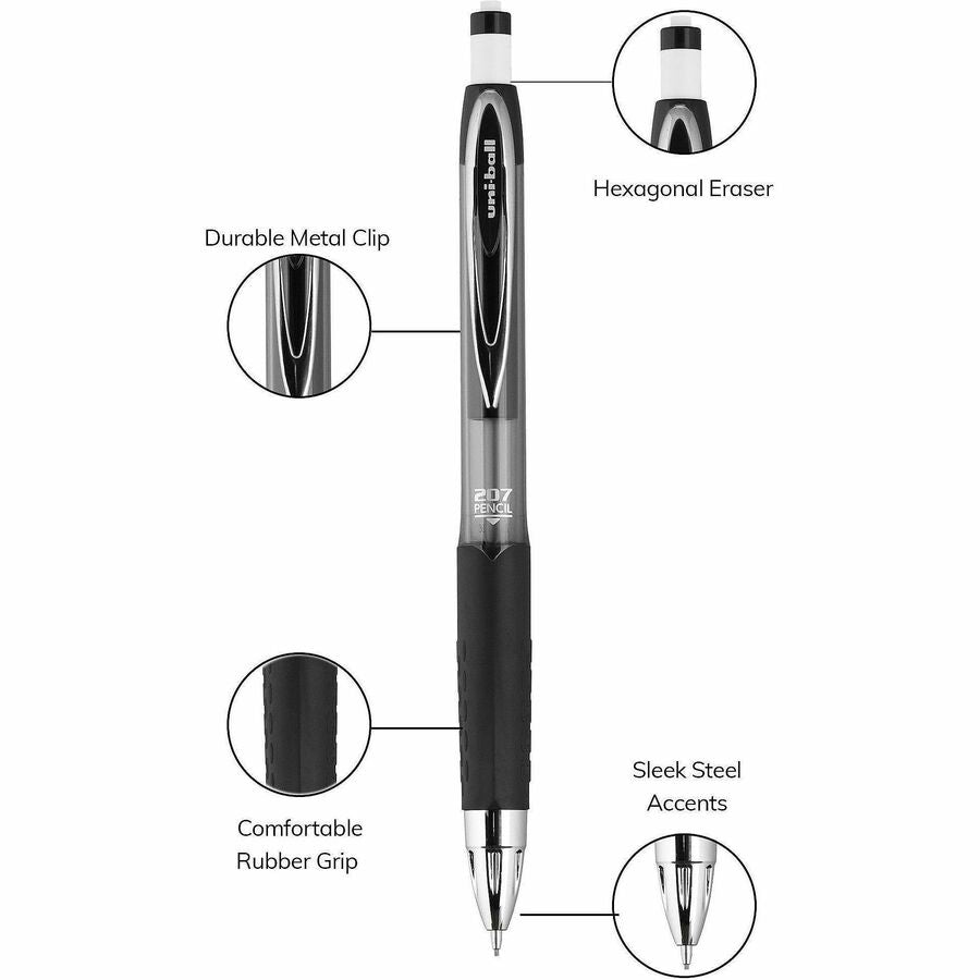 uniball™ 207 Mechanical Pencils - 0.7 mm Black Lead - HB, #2 - Black Barrel - 1 Dozen