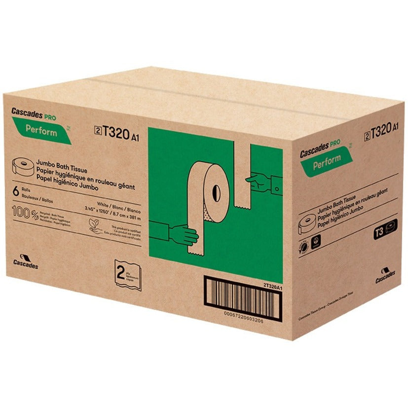 Cascades PRO Perform Jumbo Toilet Paper, 2 Ply, White (T320)