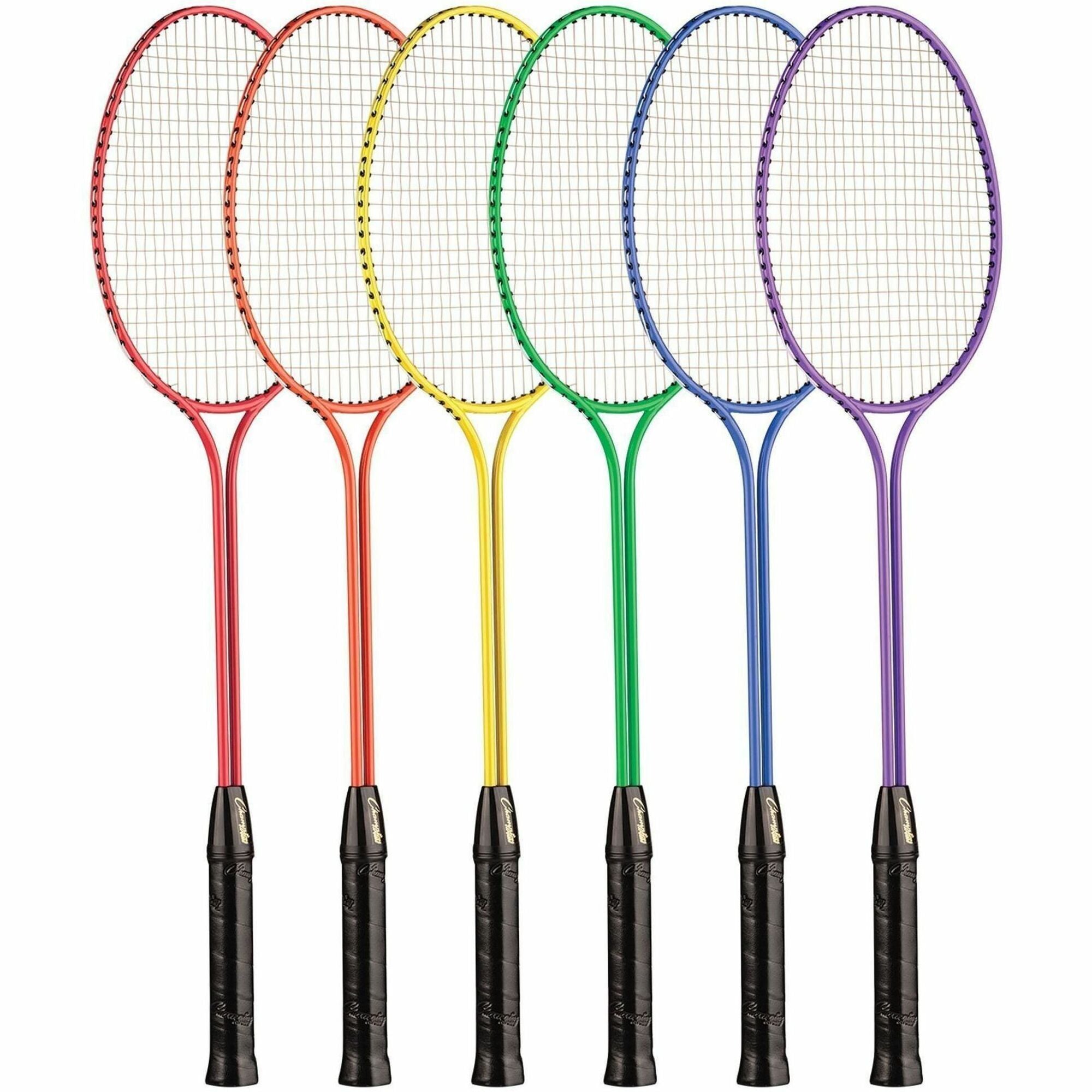 Champion Sports Tempered Steel Twin Shaft Badminton Racket Set, 6 Rackets, Multicolor (Red, Orange, Yellow, Green, Blue, Purple), Nylon/Leather/Tempered Steel Construction