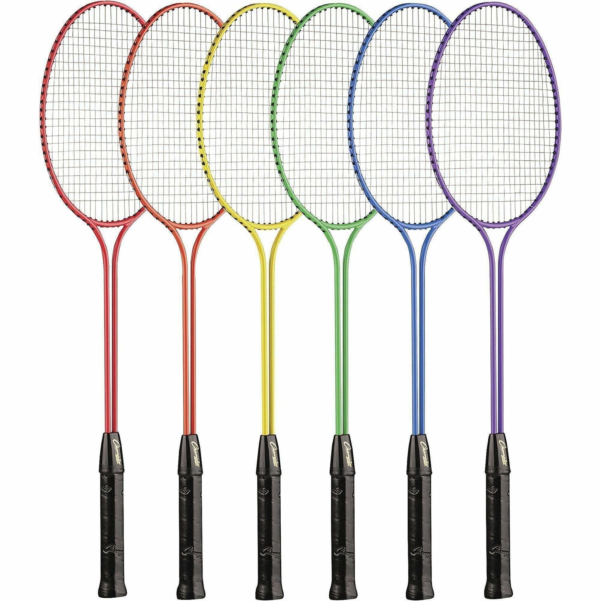 Champion Sports Tempered Steel Twin Shaft Badminton Racket Set, 6-Pack, 26" Official Size, Multicolor (Red, Orange, Yellow, Green, Blue, Purple), Nylon, Leather, Tempered Steel