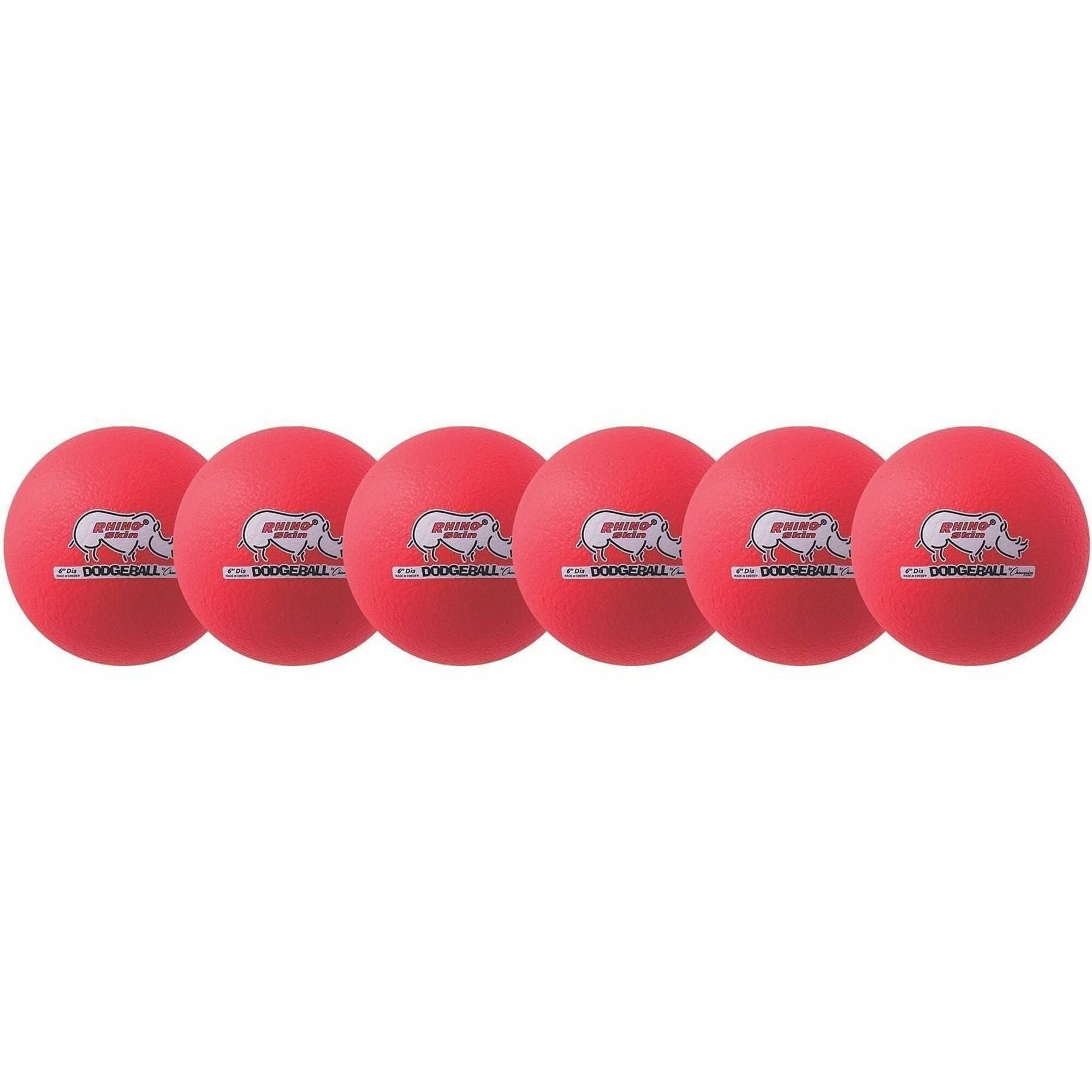 Champion Sports Rhino Skin Low Bounce Dodgeball Set - 6.30" - Low Density Foam - Neon Red - 6 / Set