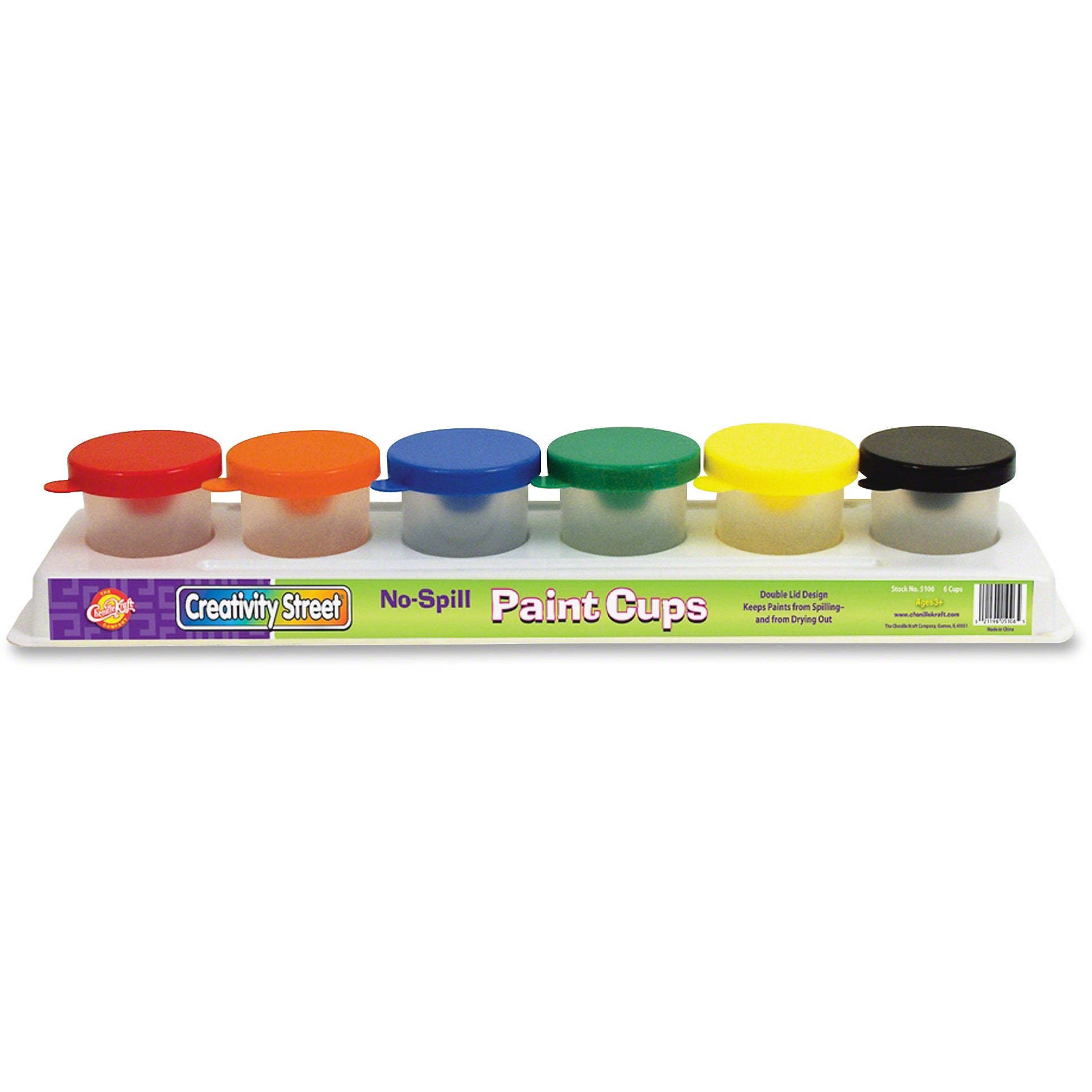 Creativity Street  CKC5106  Colored No-Spill Paint Cups Tray  6 / Set  Blue Green Black Orange Red