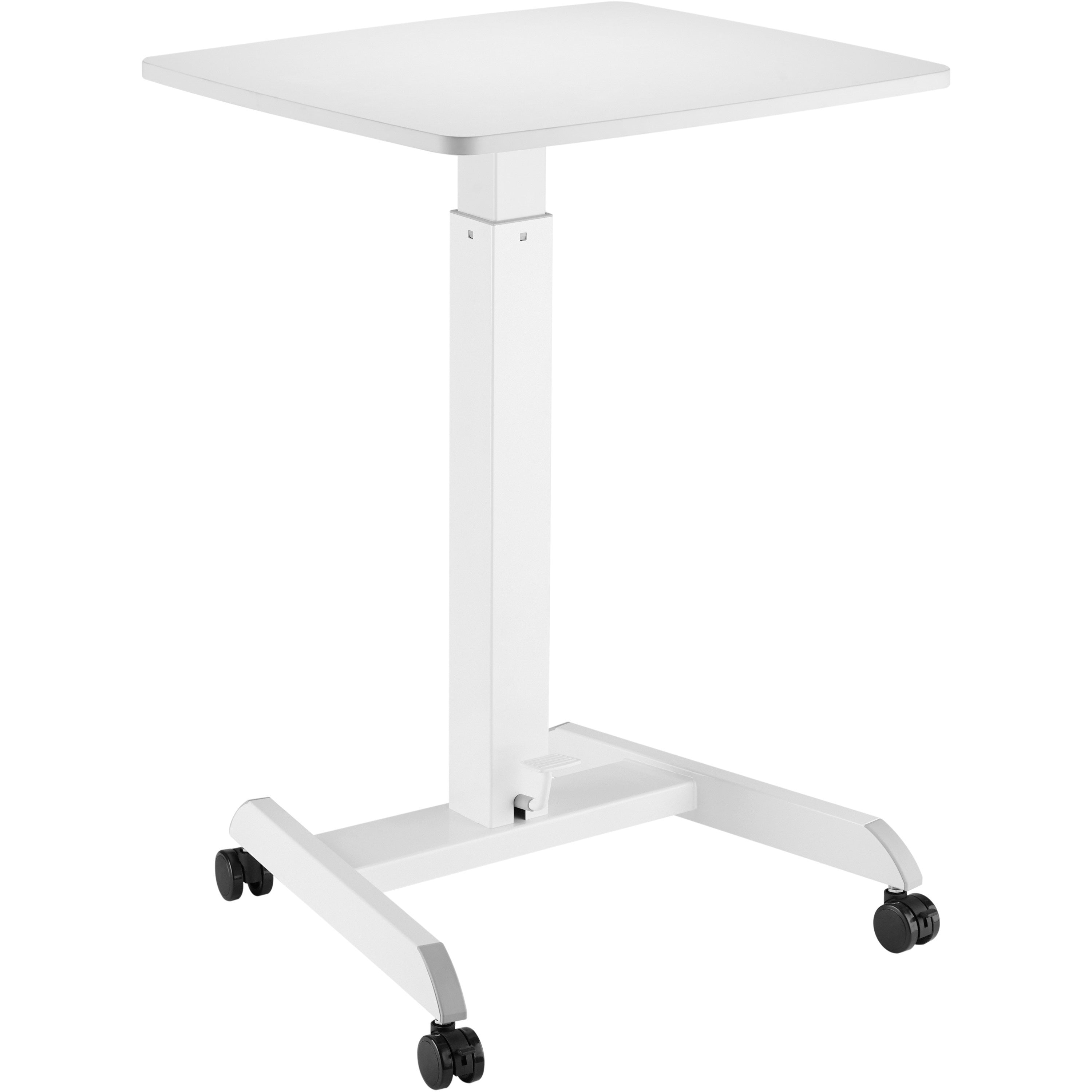 Kantek Mobile Height-Adjustable Compact Sit-Stand Desk, Rectangle Top, 17.6 lb Capacity, 29.60"–44.20" Height, 23.60" W x 20.50" D, White, Steel/MDF, 1 Each