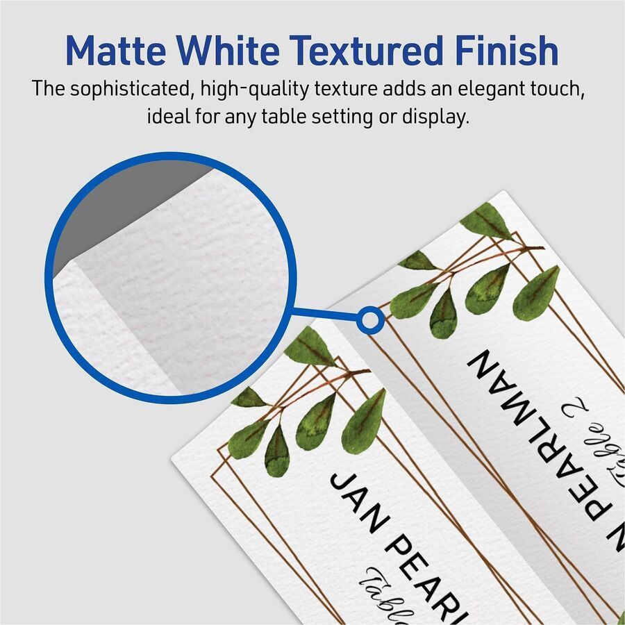 1 7/16" x 3 3/4" - Matte - Double-sided, Foldable, Heavyweight, Textured, Perforated, Print-to-the-edge, Printable - White - 6 Sheets - 750 / Carton