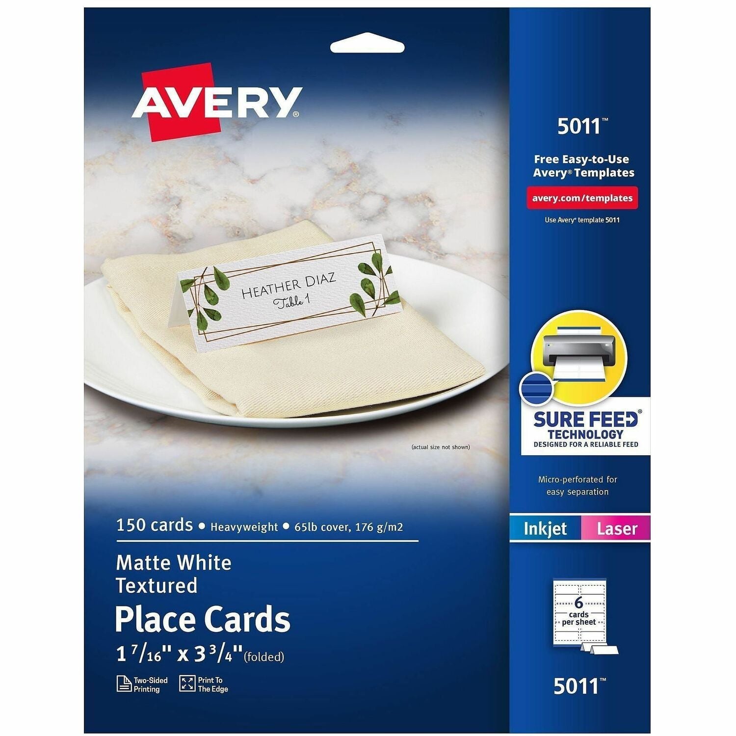 1 7/16" x 3 3/4" - Matte - Double-sided, Foldable, Heavyweight, Textured, Perforated, Print-to-the-edge, Printable - White - 6 Sheets - 750 / Carton