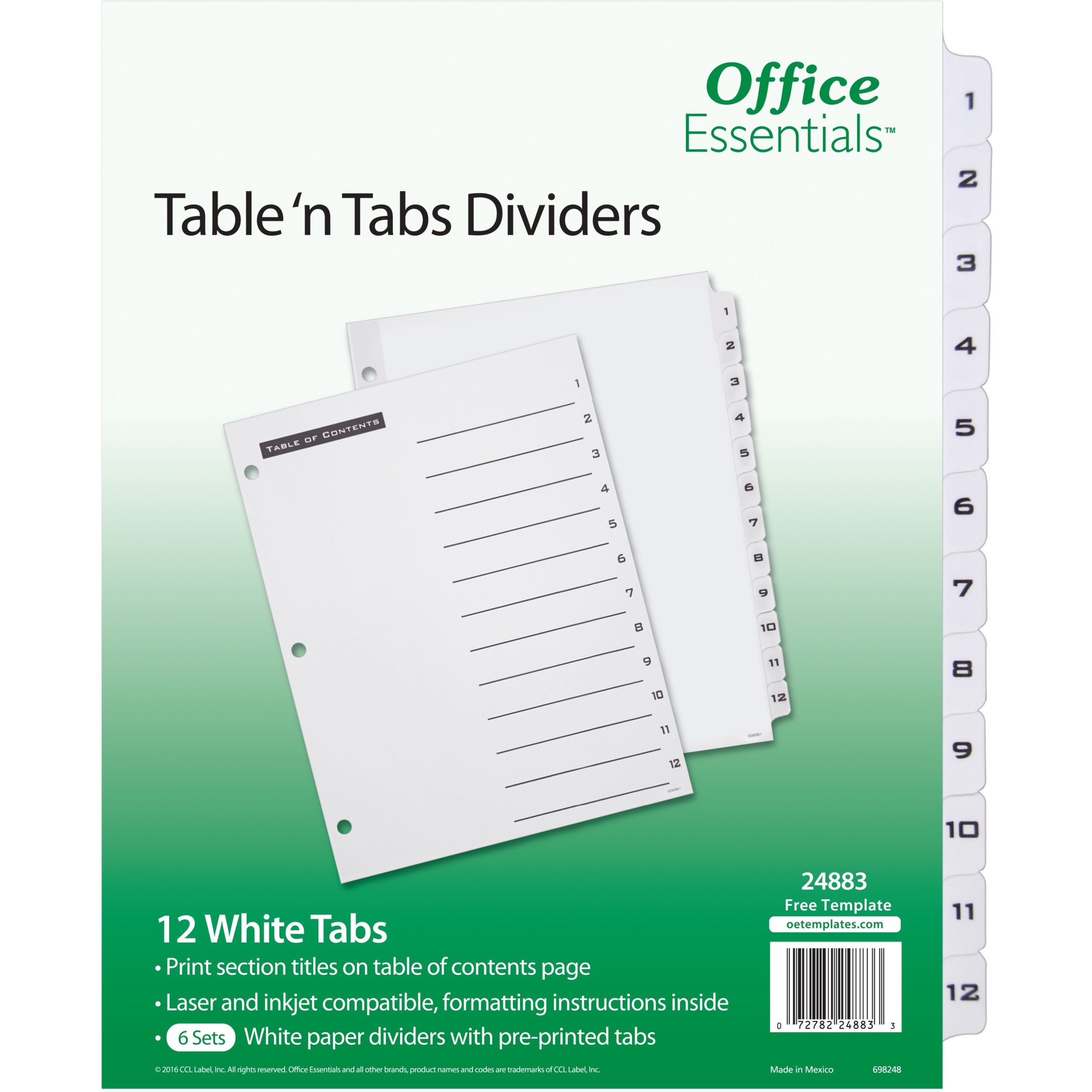 Avery&reg; Table 'n Tabs White Tab Numbered Dividers - 288 x Divider(s) - 288 Tab(s) - 1-12 - 12 Tab(s)/Set - 8.5" Divider Width x 11" Divider Length - 3 Hole Punched - White Paper Divider - Black Paper, White Tab(s) - 12/Pack - 1 Carton