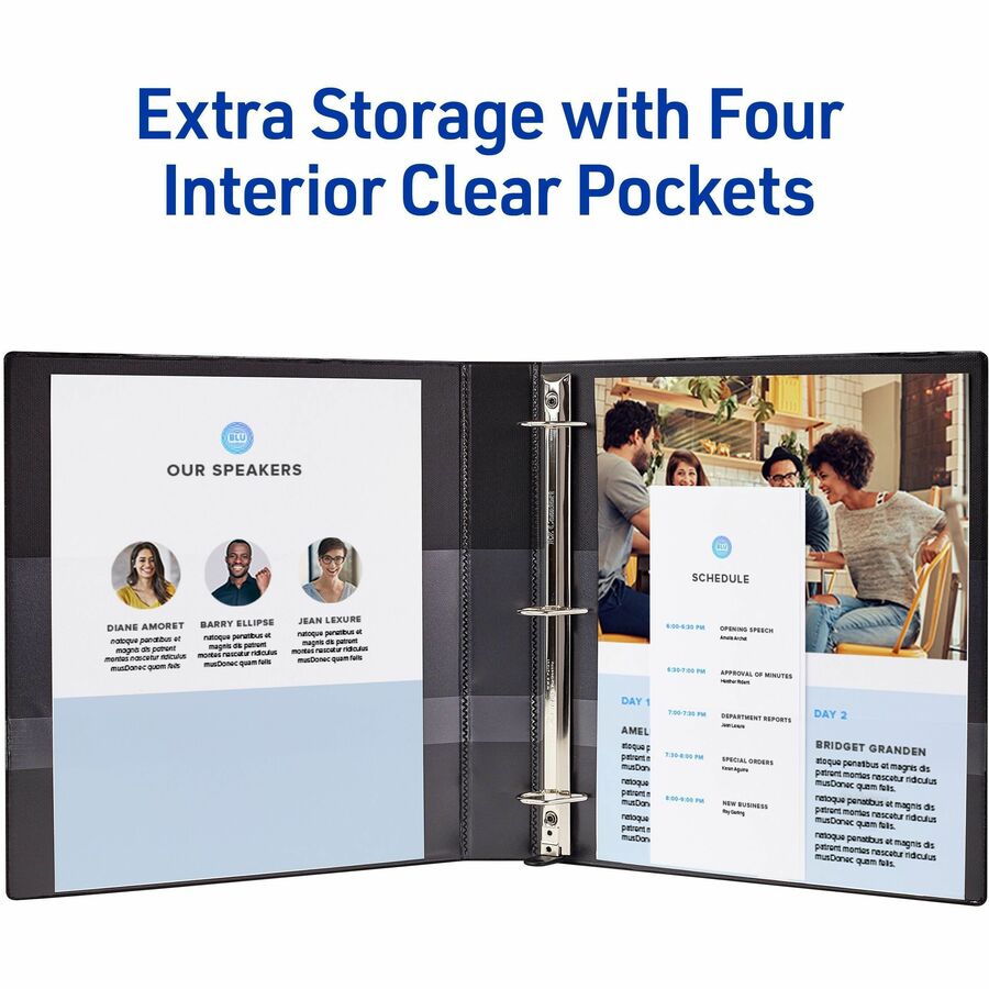 Avery One Touch Heavy-Duty View Binder, 1/2" Capacity, Letter Size, 135 Sheet Capacity, 4 Internal Pockets, Slant Rings, Black, Polypropylene, 6/Carton