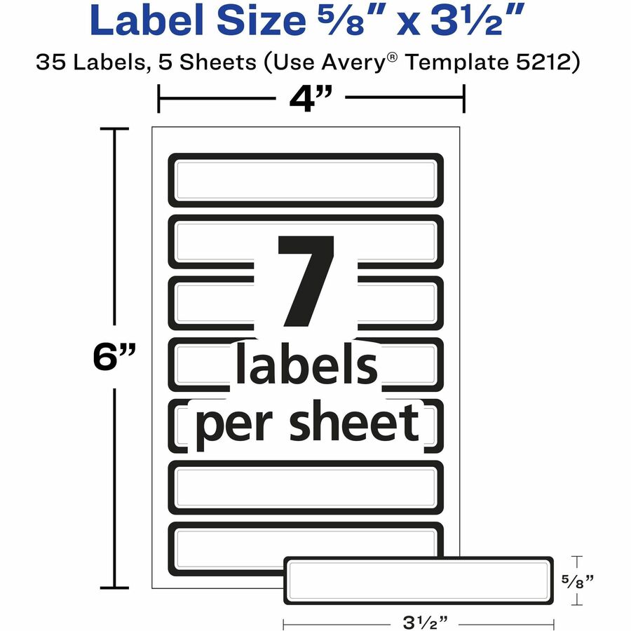Avery Durable ID Labels, 5/8" x 3-1/2", Rectangle, Matte White with Blue Border, Permanent Adhesive, Water and Tear Resistant, 7 Labels/Sheet, 5 Sheets/Pack, 35 Labels/Pack, 18 Packs/Carton, 630 Total Labels
