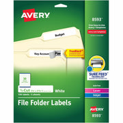Avery&reg; TrueBlock File Folder Labels - 2/3" Widthss x 3 7/16" Length - Permanent Adhesive - Rectangle - Laser, Inkjet - White - Paper - 30 / Sheet - 20 Total Sheets - 600 Total Label(s) - 150/Pack - 4 / Carton