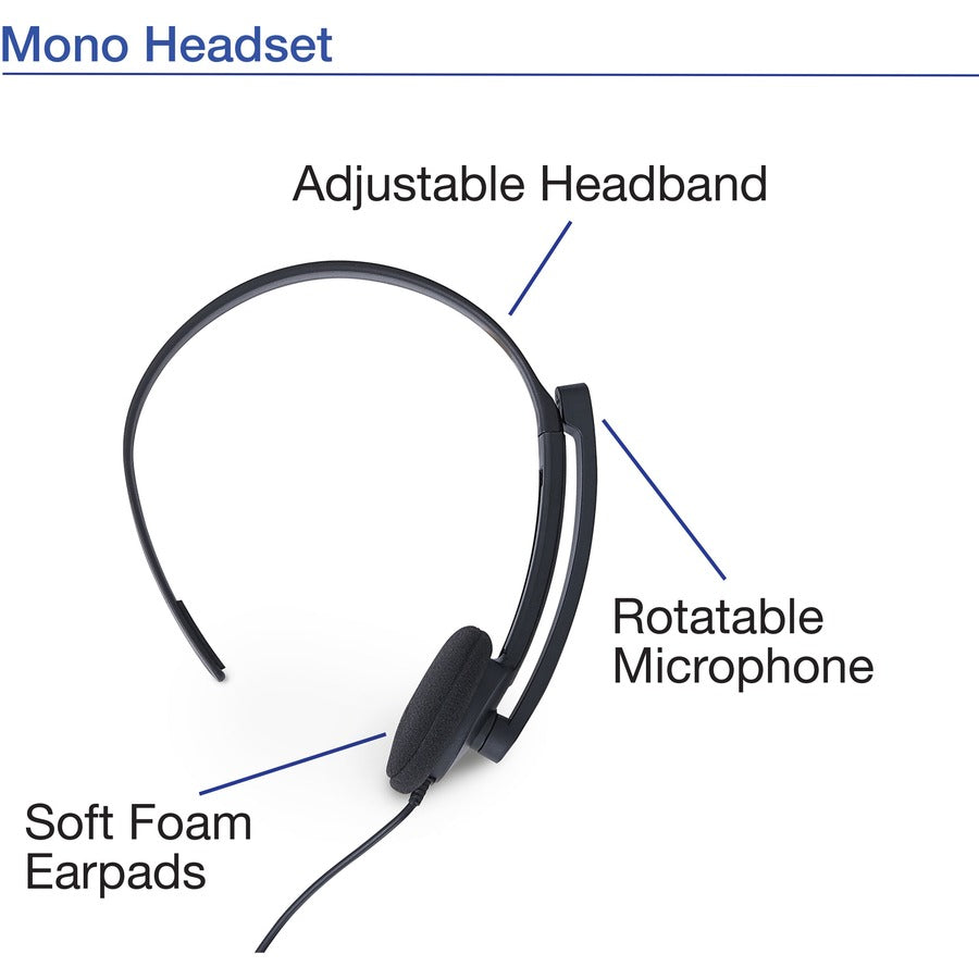 Mono - Mini-phone (3.5mm) - Wired - 32 Ohm - 20 Hz to 20 kHz - Over-the-head - Monaural - Circumaural - 5.25 ft Cable - Omni-directional Microphone