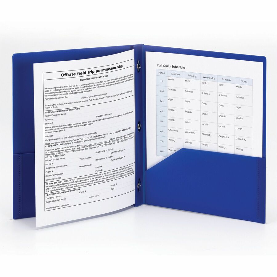 Smead Letter Fastener Folder - 8 1/2" x 11" - 180 Sheets Capacity - 2 x Double Tang Fastener(s) - 2 Internal Pocket(s) - Blue - 3/Pack - 3 / Carton