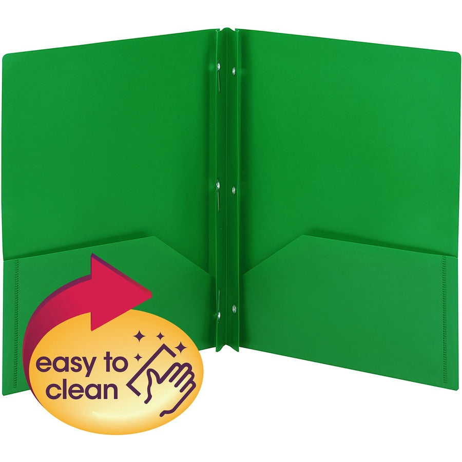 Smead Letter Fastener Folder - 8 1/2" x 11" - 180 Sheets Capacity - 2 x Double Tang Fastener(s) - 2 Internal Pocket(s) - Green - 3/Pack - 3 / Carton