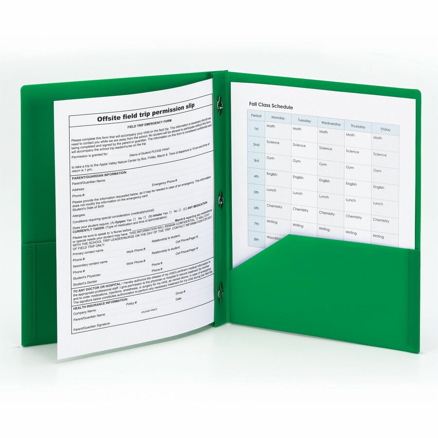 Smead Letter Fastener Folder - 8 1/2" x 11" - 180 Sheets Capacity - 2 x Double Tang Fastener(s) - 2 Internal Pocket(s) - Green - 3/Pack - 3 / Carton