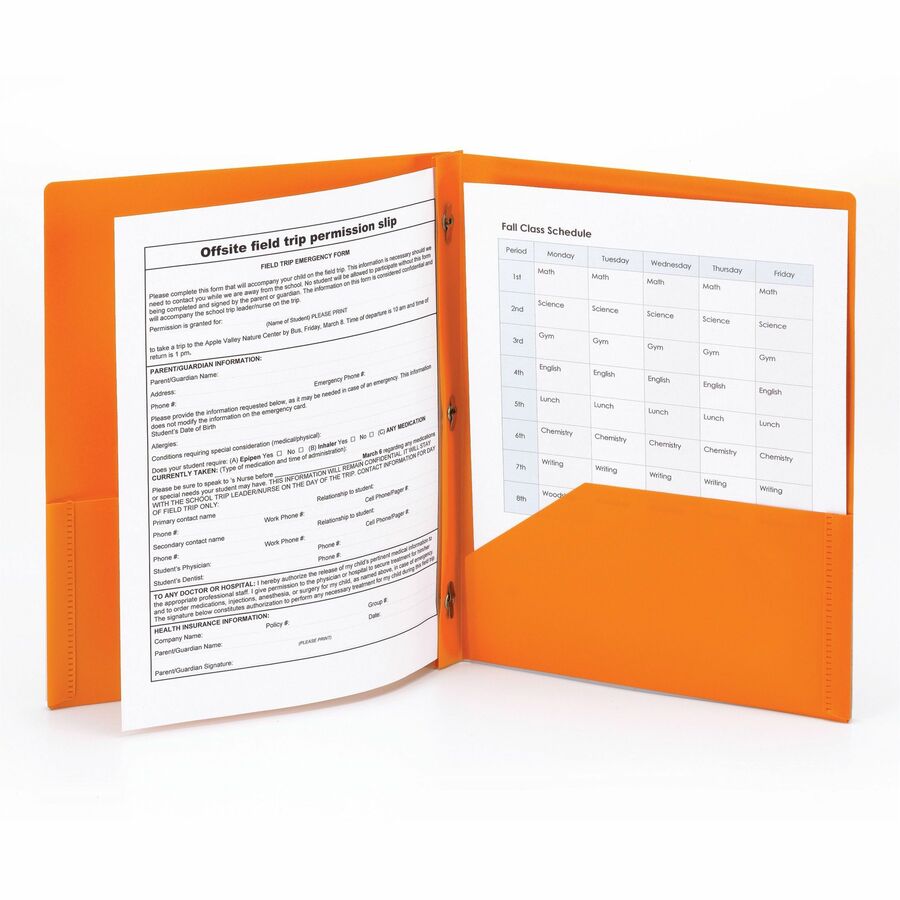 Smead Letter Fastener Folder - 8 1/2" x 11" - 180 Sheets Capacity - 2 x Double Tang Fastener(s) - 2 Internal Pocket(s) - Orange - 3/Pack - 3 / Carton