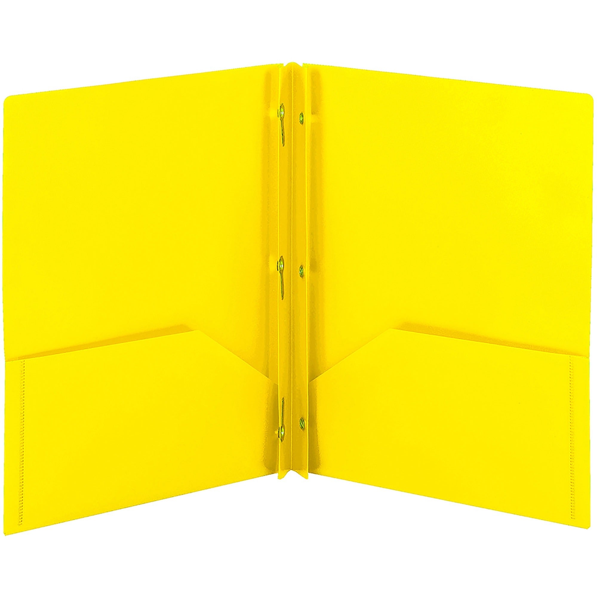 Smead Letter Fastener Folder - 8 1/2" x 11" - 180 Sheets Capacity - 2 x Double Tang Fastener(s) - 2 Internal Pocket(s) - Yellow - 3/Pack - 3 / Carton