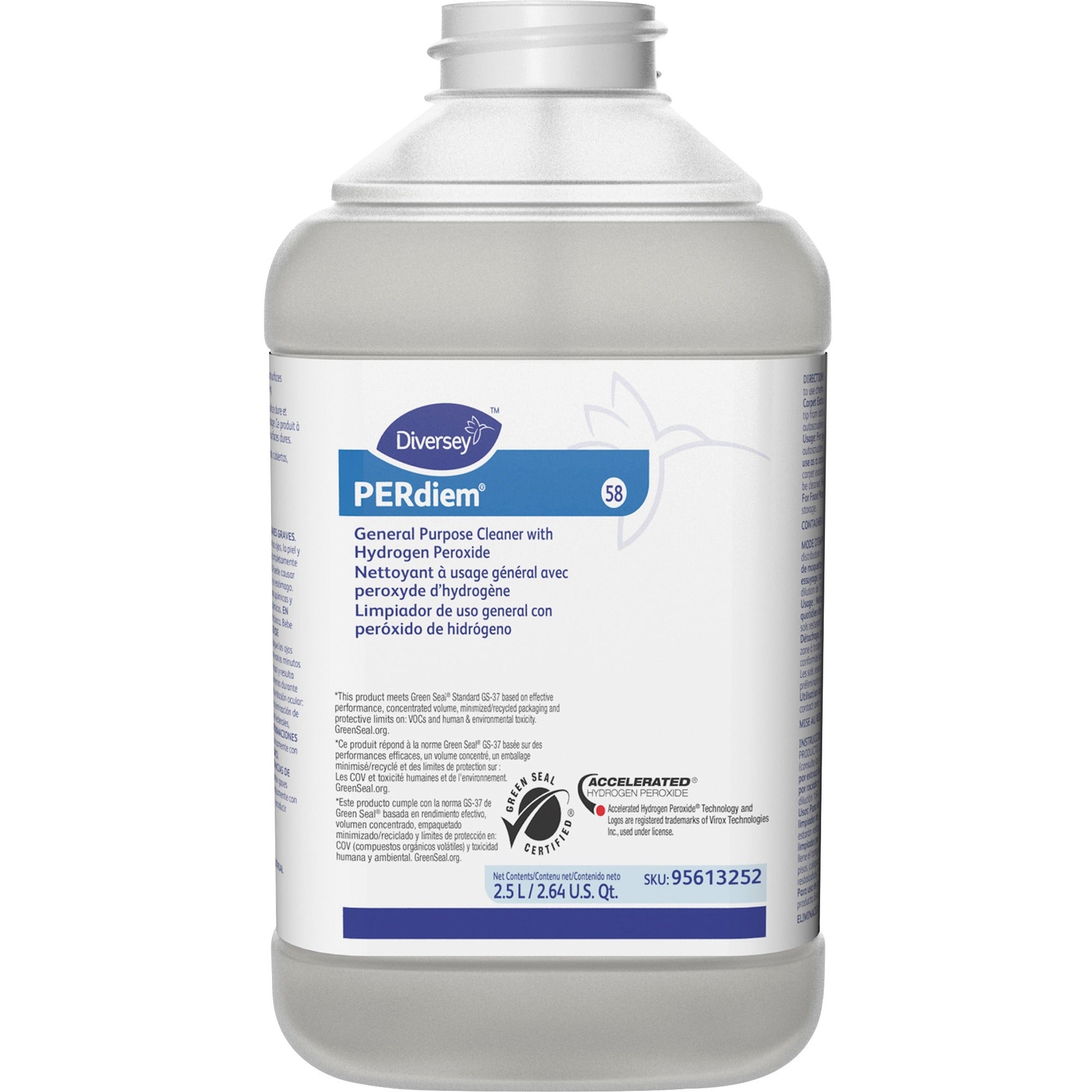 PERdiem General Purpose Cleaner with Hydrogen Peroxide - Concentrate - 84.5 fl oz (2.6 quart) - Heavy Duty, Dilutable, Phosphorous-free, Odorless, Color-free - Clear Bottle - 1 Each