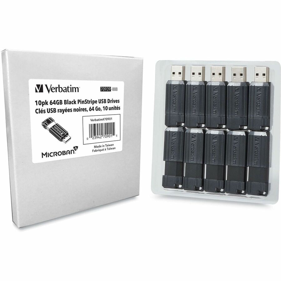 64 GB - USB 2.0 Type A - Black - 10 / Pack