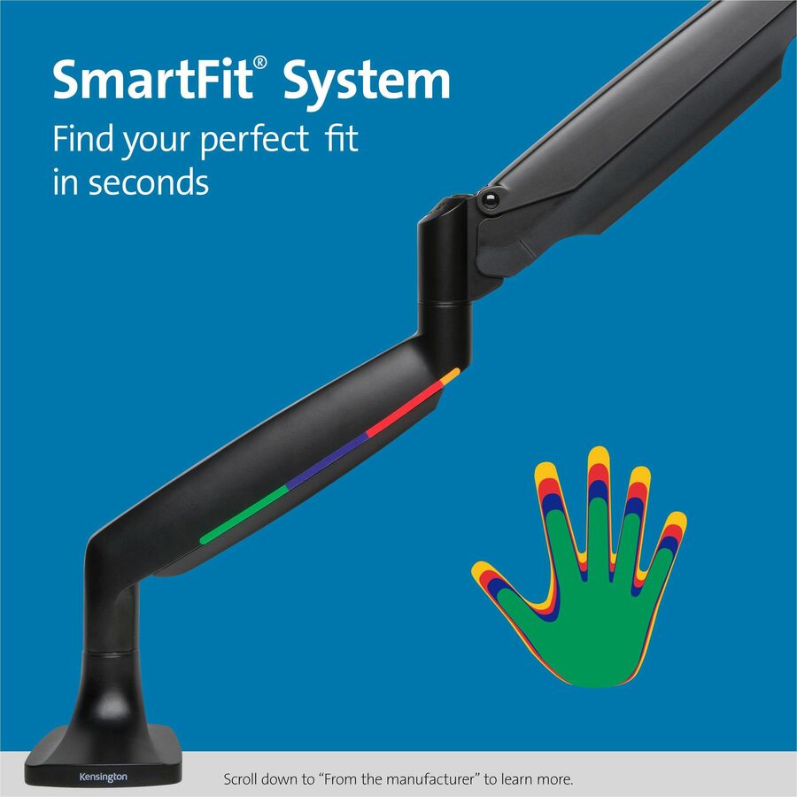 Kensington SmartFit Mounting Arm for Monitor, Curved Screen Display, Flat Panel Display - Black - Landscape/Portrait